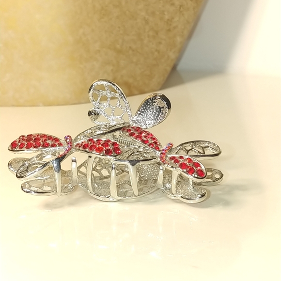 Red dragonflies hair clip & ✨FREE✨ earrings NWT - Picture 5 of 7